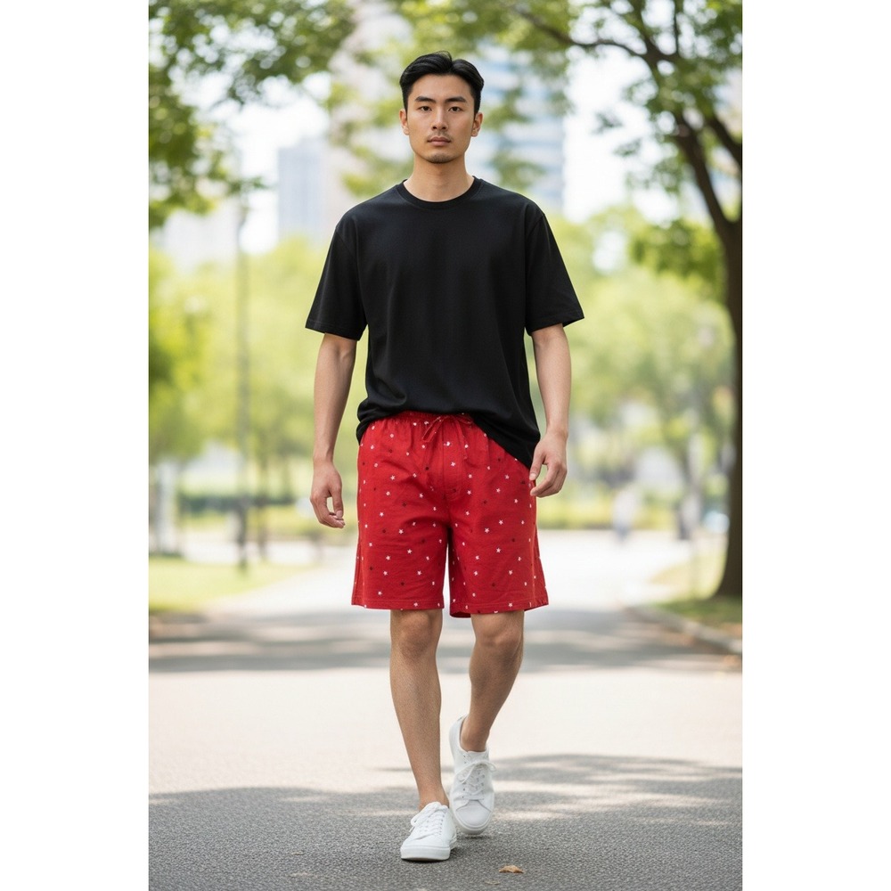 St John's Bay Super Soft Sleep Shorts Mens 2XL Red Stars Cotton Drawstring Waist